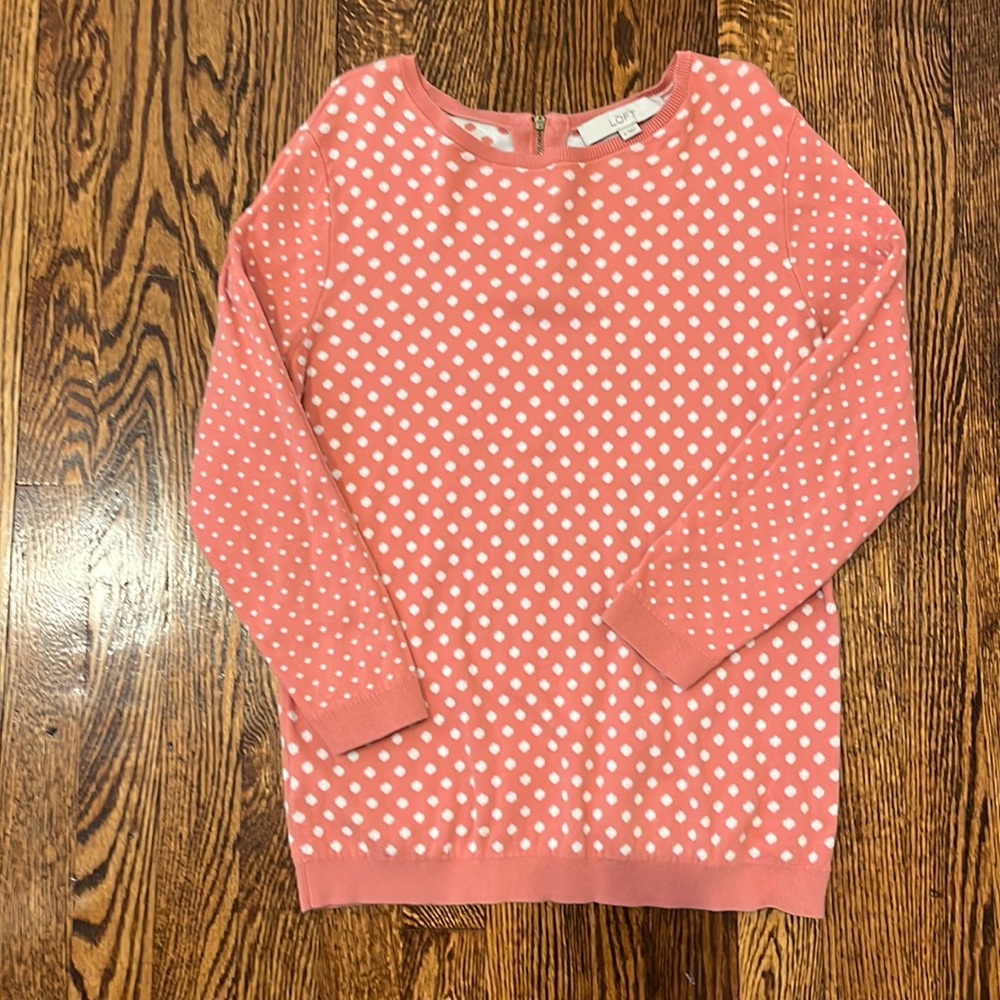 Loft pink  white polka dots crewneck sweater Size M